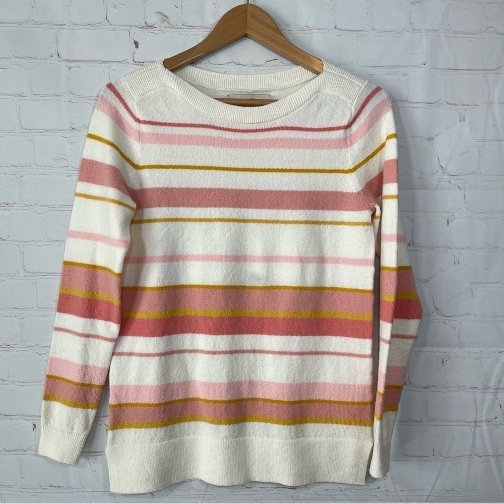 Loft Sweater Womens Small Petite Striped Long Sleeve Boat Neck Knit Pullover